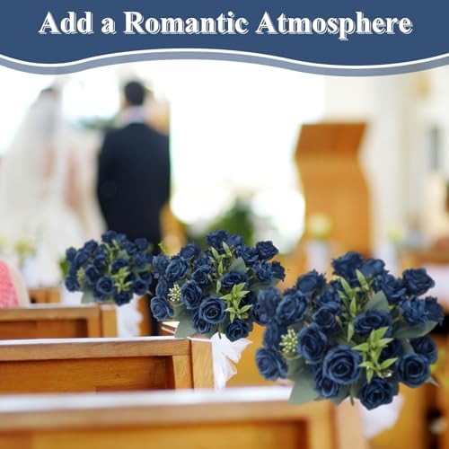 Zeyune 8 Pack 12 Inch Artificial Rose Bouquet, Navy Blue - Image 5