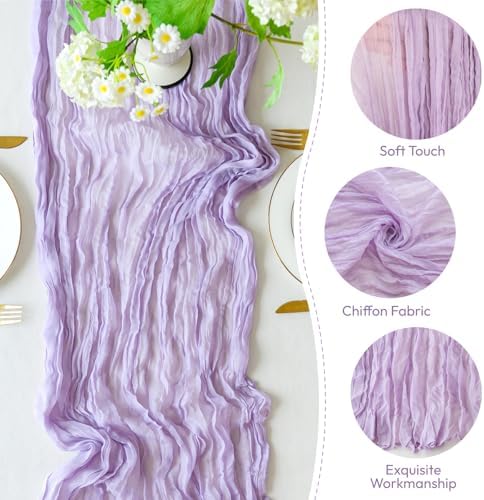 Sioloc 5 Pack Lilac Purple Lavender Cheesecloth Table Runner 120'' x 35'',Spring Easter Decor Soft Gauze Boho Wedding Table Decor for 10ft Table Birthday Party,Baby Shower, Bridal Shower - Image 3