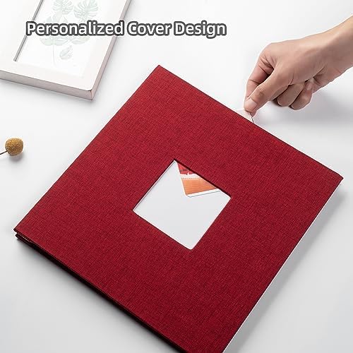 HoneyTolly Large Photo Album Self Adhesive, DIY Scrapbook Album for 3x5 4x6 8x10 Pictures, 60 Pages Linen Cover Memory Book, Ideal Gift for Family Wedding Baby Christmas Anniversary(Red) - Image 2