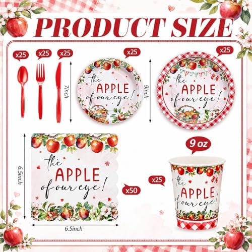 200 Pcs/25 Set The Apple of Our Eye Baby Shower Party Decoration - Image 2