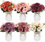 Wavwavw 6 Sets Fall Flowers Table Centerpieces Artificial Peonies with Vase by Wavwavw