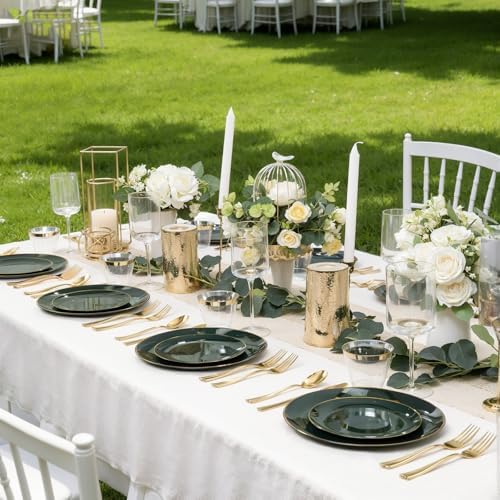 WDF 300Pcs Green Plates Disposable - Heavy Duty Green Plates for 50 Guest Green Plastic Dinnerware Include 50 Dinner Plate 50 Dessert Plate 150 Cutlery & 50 9oz Cups for Wedding/Birthday Party - Image 4