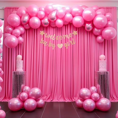 Hot Pink Backdrop Curtain 10 Panels-Wrinkle-Free Polyester Photography Drapes for Wedding Party Photo Background Decorations- 40 X10FT - Image 6