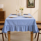 Romanstile Gingham Ruffled Tablecloth Rectangle, 60 x 84 Inch, Blue - Image 5