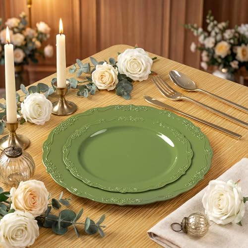 Tinybee 60PCS Green Plastic Plates - Heavy Duty Green Disposable Plates - Image 7