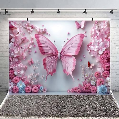 10X6.5ft Pink Butterfly Flower Backdrop for Photography Floral Wonderland Photo Background Baby Shower Birthday Bridal Shower Party Decors Newborn Girls Princess Portrait Photobooth Props - Image 3
