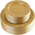 I00000 102 PCS Brown Gold Plastic Plates, Lace Design Disposable Plates, BPA Free Plates Includes: 51 Dinner Plates 10.25 Inch and 51 Salad/Dessert Plates 7.5Inch for Wedding and Party by I00000