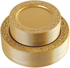 I00000 102 PCS Brown Gold Plastic Plates, Lace Design Disposable Plates, BPA Free Plates Includes: 51 Dinner Plates 10.25 Inch and 51 Salad/Dessert Plates 7.5Inch for Wedding and Party by I00000