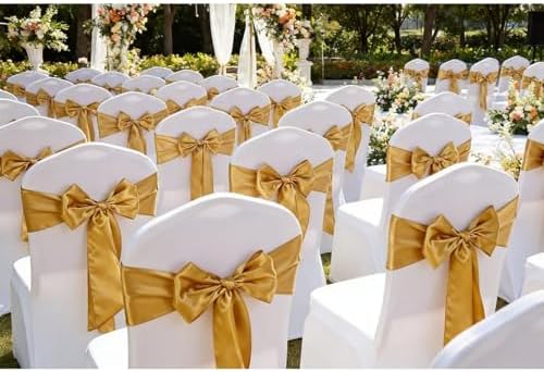 50 Pack Satin Gold Chair Sashes, Gold Chair Bows for Chairs for Wedding Party Decoration, Satin Chair Ribbons for Banquet Hotel Kitchen Decor - Image 2
