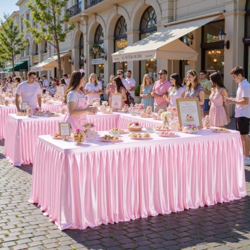 6 Packs Pink Satin Tablecloths Rectangle 6FT,Glitter Spandex Fitted Stretch Table Covers Wrinkle-Resistant Floor Length Shimmer Pleated Table Skirt for Wedding Parties Baby Shower Banquets - Image 7