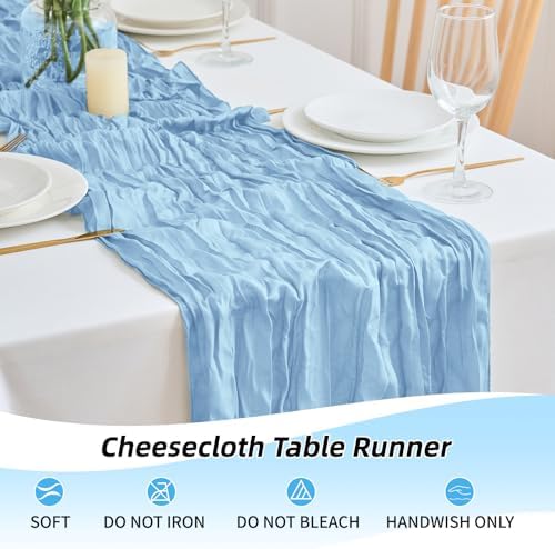 16 Pack Baby Blue Cheesecloth Table Runner 21.5 x 120 Inches Boho Gauze Table Runners 10FT Long Cheese Cloth Table Runner for Bridal Shower Baby Shower Birthday Party Wedding Decor - Image 6