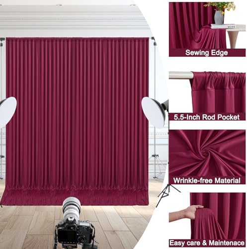 40x10ft Burgundy Backdrop Curtain for Wedding Parties Wrinkle Free Fabric Maroon Drapes Backdrop Decoration for Baby Shower Birthday Photography Decoration 8 Panels, 5ft x 10ft - Image 5
