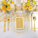GATHER 350PCS Clear Plastic Plates with Gold Rim for Wedding and Party - Image 3