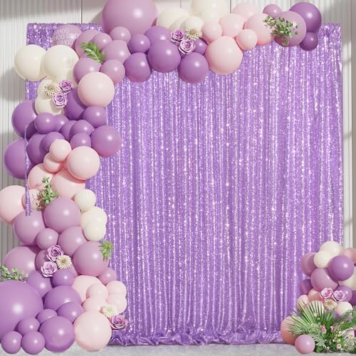 Wedding Sequin Backdrop Lavender 2 Pcs 5FTx10FT Glitter Curtain Backdrop Arch Fabric Drapes for Baby Shower Birthday Party Decoration by SoarDream