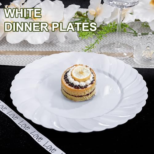 U-QE 60 Count White Plastic Plates - 10.25inch Plastic Disposable Plates - Image 3