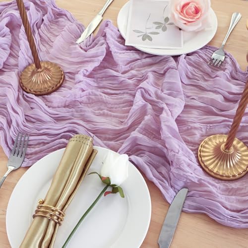 6 Pack Lilac Purple Cheesecloth Table Runner 120 Inch Boho Wedding Decor - Image 5