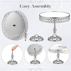 12-Piece Silver Cake Stand Set, Vintage Cake Stand with Crystal Edge and Cupcake Display Tray, Dessert Table Display Set for Wedding, Party, Baby Shower, Anniversary Celebration - Image 4
