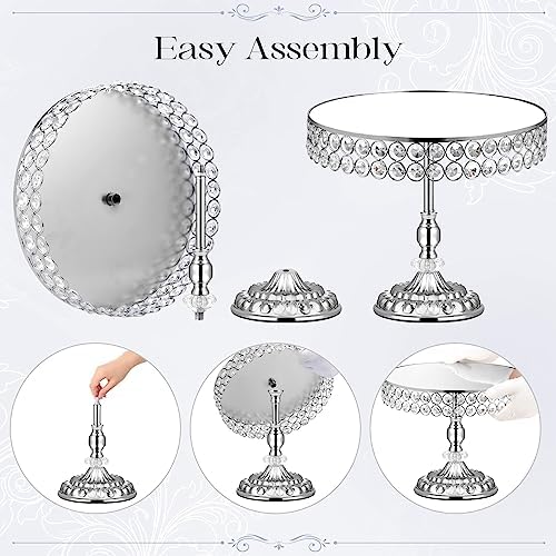12-Piece Silver Cake Stand Set, Vintage Cake Stand with Crystal Edge and Cupcake Display Tray, Dessert Table Display Set for Wedding, Party, Baby Shower, Anniversary Celebration - Image 4