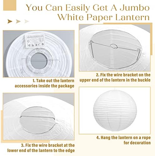 Woanger 4 Pack 30 Inch Large White Paper Lanterns for Christmas Party Decor - Image 6