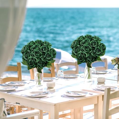 48 PCS Emerald Green Roses Artificial Flowers, Silk - Image 6