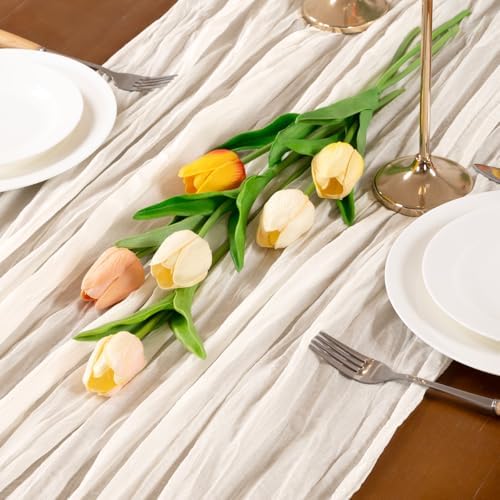 Ivory White Cheesecloth Table Runner Boho Wrinkled Gauze Table Runners - Image 5