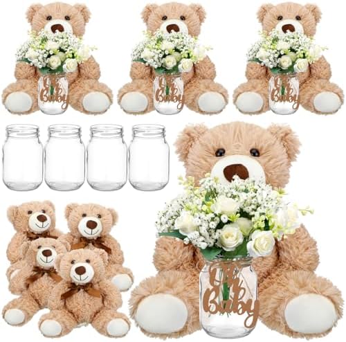 Sliner 4 Sets White Bear Baby Shower Centerpieces Gender Reveal Decorations by Sliner