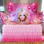 14ft Pink Tutu Tulle Table Skirt for Rectangle Round Tables Chiffon Table Cloth for 1st Birthday Party Decorations Baby Shower Girls Parties Cake Dessert Table Decorations Ruffle Table Skirting - Image 4