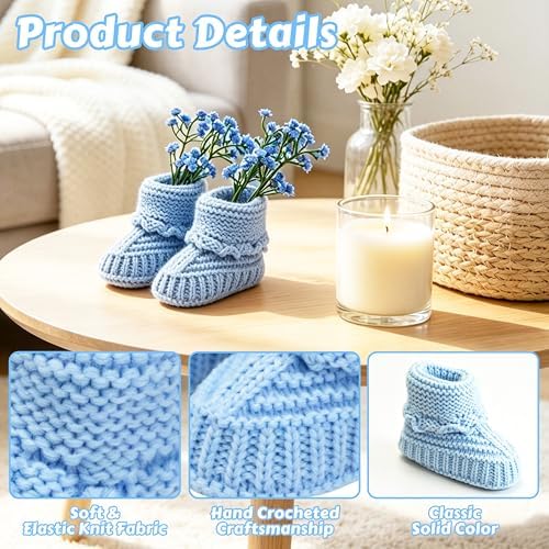 3 Sets Baby Shower Centerpieces, Knitted Booties with Artificial Flowers - Image 3