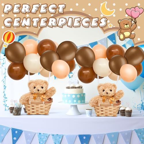 Hollowfly 6 Set Bear Baby Shower Party Decoration Table Centerpieces 6 Gender Reveal Stuffed Plush Bears 6 Bamboo Baskets 60 Colorful Balloons 12 Balloon Stands Birthday Party Wedding(Brown) - Image 5