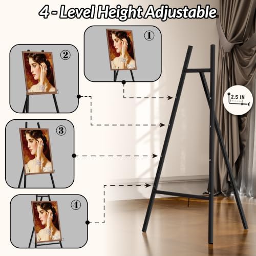 Black Metal Easel Stand for Sign,Heavy Duty Art Easel with Adjustable Chain,Tripod Structure,4-Level Height—Easels for Wedding Welcome Sign Holder,Baby Shower Poster,Birthday Party,Posters - Image 4