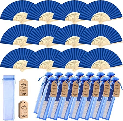 Roowest 50 Pack Paper Folding Fans Bamboo Wedding Favors, Royal Blue by Roowest