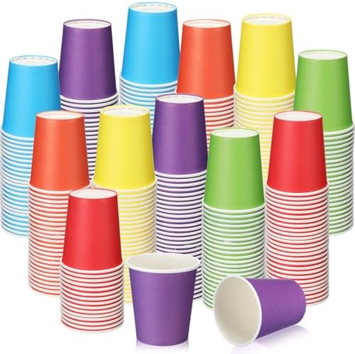 300 Pack 8 oz Rainbow Disposable Paper Cups, 6 Birthday Party Colorful Cups by Mimorou