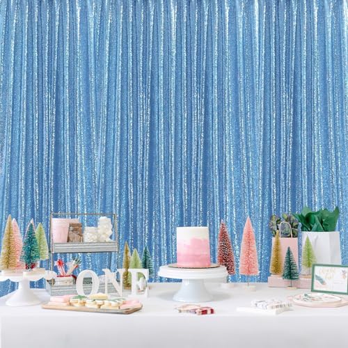 Sequin Backdrop Drapes 3 Panels Fabric Curtain 2FT x 8FT Baby Blue Wedding - Image 5