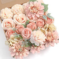 YYHUAWU Artificial Flowers Combo Box Set Gradient Color Flower Leaf with Stems for DIY Wedding Bouquets Centerpieces Baby Shower Party Home Decorations Peach by YYHUAWU