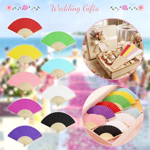 50 Pieces Paper Fans Paper Hand Fan Bamboo Folding Fan Handheld Fan Paper Folded Fan Paper Fan for Wedding Party and Home Decoration (Hot Pink) - Image 4