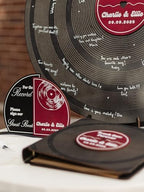 Custom Vinyl Record Guest Book – Vintage Round Wooden Wedding Guestbook Alternative Sign for Reception, Bridal Shower, Birthdays, Welcome Wedding Sign, Handcrafted Vinyl Record Decor for Couple gift - Image 5