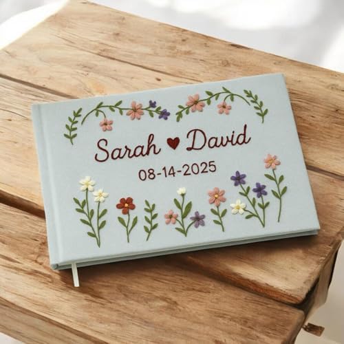 Custom Floral Embroidered Linen Scrapbook,Memory Book with Custom Names & Date,Personalized Photo Album,Flowers Wedding Guest Book for Wedding,Bridal Shower,Baby Shower - Image 2