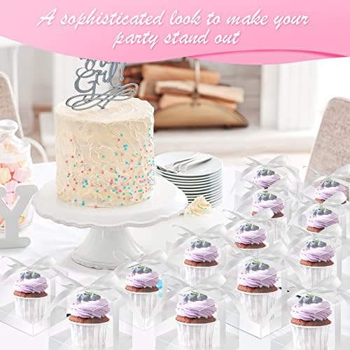 Gerrii 100 Pcs Clear Plastic Individual Cupcake Boxes 3.5" Single Cupcake Containers Transparent Ornament Gift Box with Inserts and Ribbon for Wedding Baby Shower Party Favor(White) - Image 5