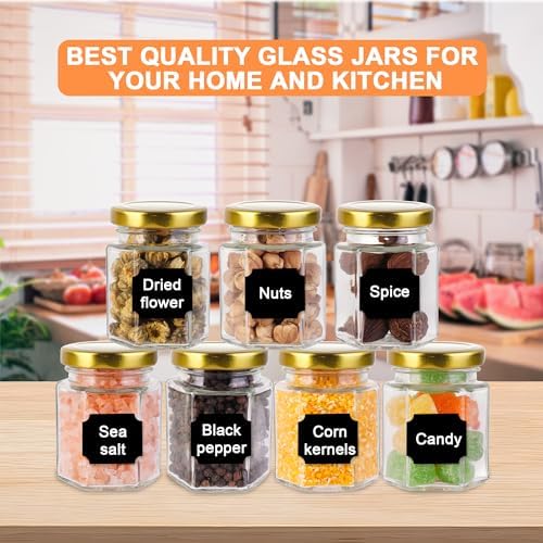 GIVAMEIHF Small Glass Honey Jars with Lids 3oz,40 pack Airtight Canning Jars with Gold Lids,Hexagon Glass Jars for Spice,Jam,Foods,Liquid,Baby Shower Favors,Wedding Favors,40 Labels - Image 4