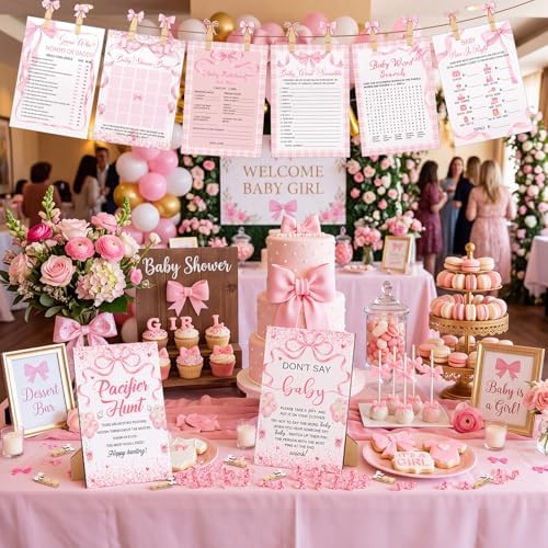 Sherr 424 Pcs Pink Bow Baby Shower Games Decorations, Set 8, 50 Pacifiers - Image 6
