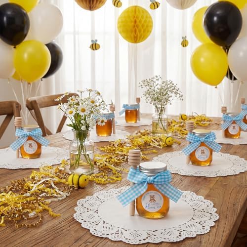 Willinglong 24 Set Glass Mini Honey Jars, Baby Shower Party Favors Bulk, 2 oz Small Honey Jars with Dippers, Lids, Stickers, Ribbons for Baby Shower Gender Reveal Party Gifts Supplies(Blue,Bear) - Image 4