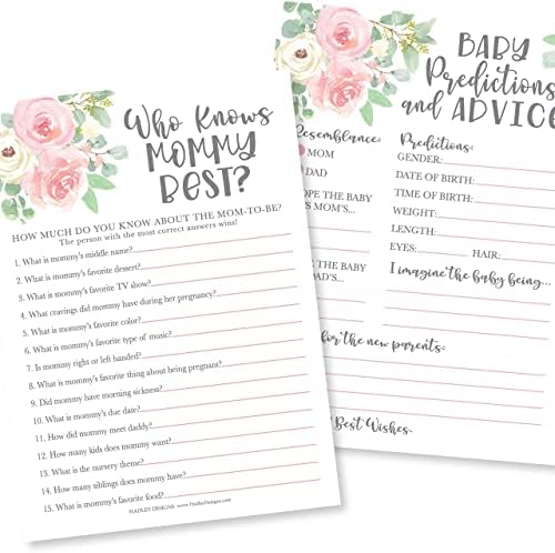 Hadley Designs 25 Floral Who Knows Mommy Best, Baby Prediction And Advice Cards, 25 Word Scramble, True Or False-4 Double Sided Cards, Gender Reveal Games for Baby Shower - Image 3