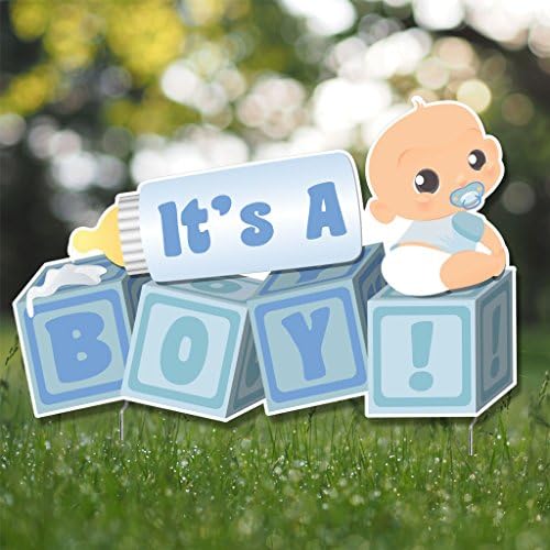 VictoryStore Yard Sign Outdoor Lawn Decorations, It's a Boy Baby Blocks, Baby Announcement Yard Sign (Light Skin Tone Baby) by VictoryStore