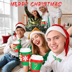 Mimorou 60 Pack Christmas Coffee Cups with Lids and Sleeves, 12 oz Red and Green Paper Disposable Party Cup, Festive Designs Snowman Snowflakes Santa Tree Gingerbread Candy Cane for Xmas Party Favors - Image 5