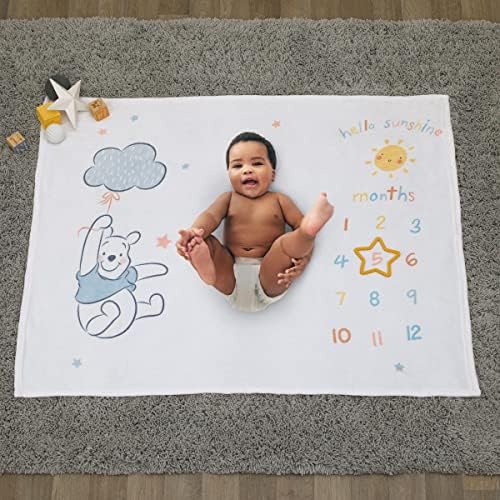 Disney Winnie The Pooh White, Yellow, and Aqua Super Soft Milestone Baby Blanket - Image 6