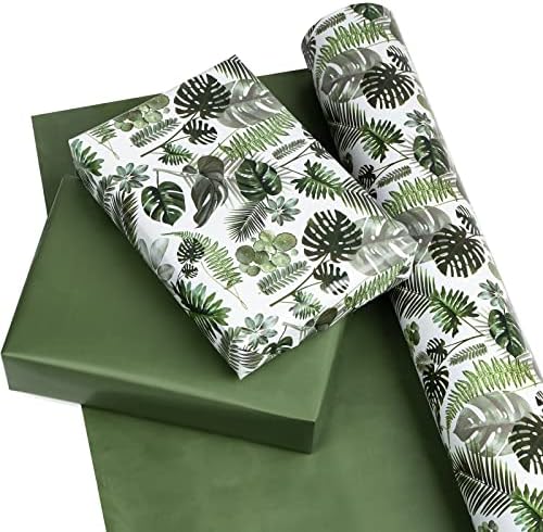 WRAPAHOLIC 30 Inch Reversible Wrapping Paper - 30 Inch X 100 Feet Jumbo Roll Green Monstera Leaf Design, Perfect for Birthday, Party, Baby Shower and More Occasions - Image 3