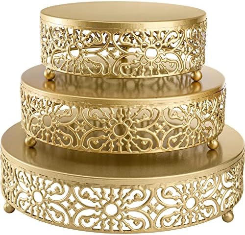 Hedume 3 Pack Cake Stand, Round Metal Cake Stands, 8" 10" 12" Dessert Display Cupcake Stands, Wedding Brithday Party Celebration Dessert Cake Display Plates-Gold by Hedume