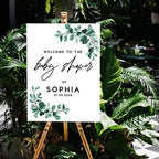 Andaz Press 16x20 Inch Canvas Welcome to Baby Shower Sign Personalized, Gender Neutral Greenery Eucalyptus Customized Baby Shower Sign Board for Easel, Custom Baby Shower Sign Entrance Decorations - Image 3