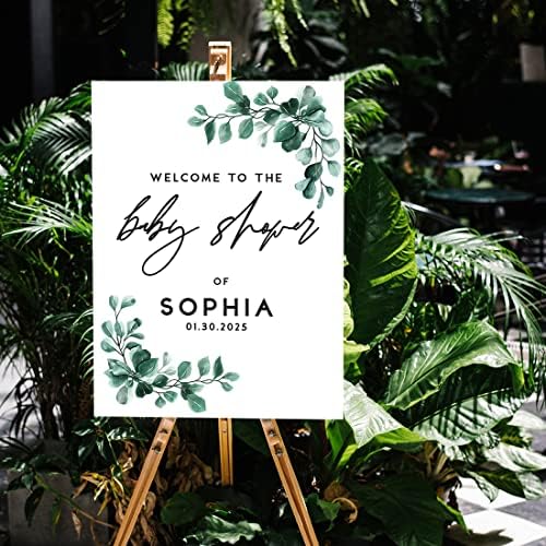 Andaz Press 16x20 Inch Canvas Welcome to Baby Shower Sign Personalized, Gender Neutral Greenery Eucalyptus Customized Baby Shower Sign Board for Easel, Custom Baby Shower Sign Entrance Decorations - Image 3