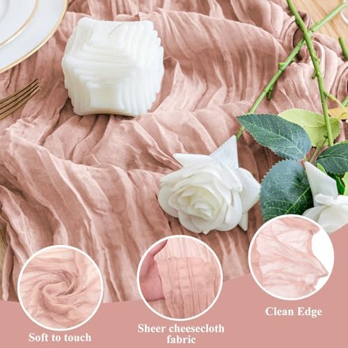 Wokceer Cheesecloth Table Runner Dusty Pink 10FT Boho Gauze, 12 Pack - Image 3